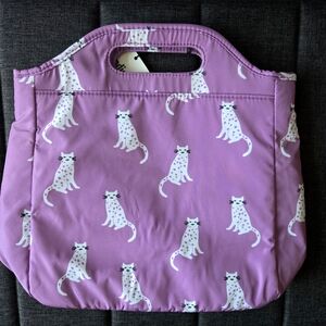 Purple Cat Print Lunch Tote Bag